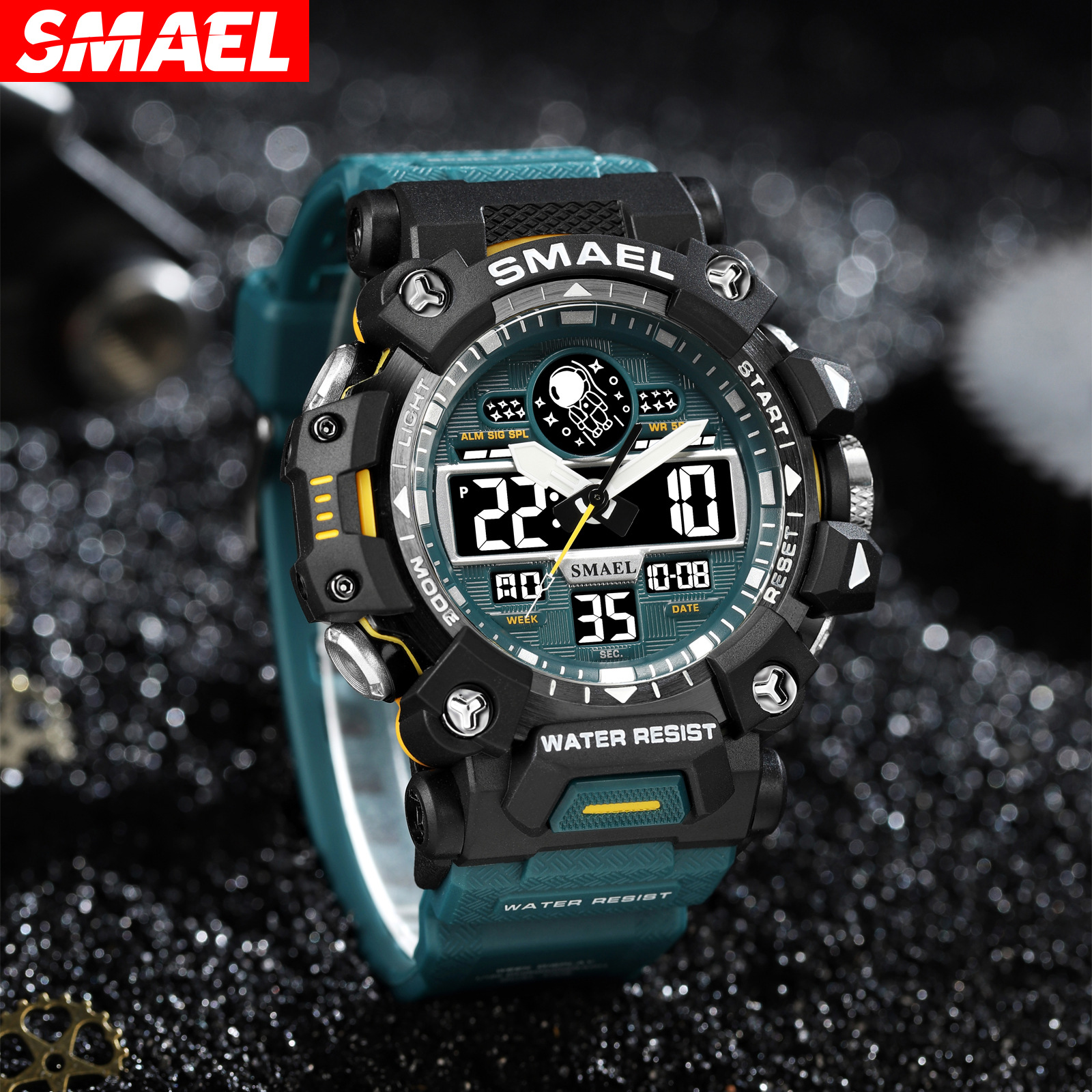smael/斯麦尔太空人电子运动手表跨境爆款双显合金户外防水电子表