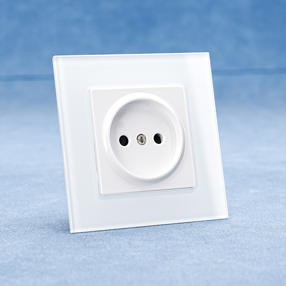 跨境专供欧标欧规玻璃面板白色黑色俄插220v 16a平插墙壁插座
