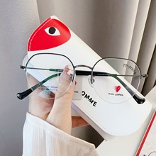 新款钛架品牌川久旗下系列81067半框蓝膜大脸纯钛品牌平光眼镜