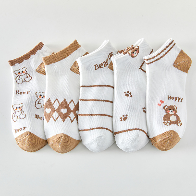 Women's Brown Socks Summer New Low Top Socks Women's Cute Japanese Style Socks Thin Low Top Women's Short Socks