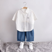 男童白色衬衫活动纯棉短袖衬衣儿童宝宝上衣2024夏季新款夏装童装