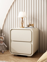 极简奶油风床头柜现代简约小型实木皮质床边柜卧室收纳柜子免安装