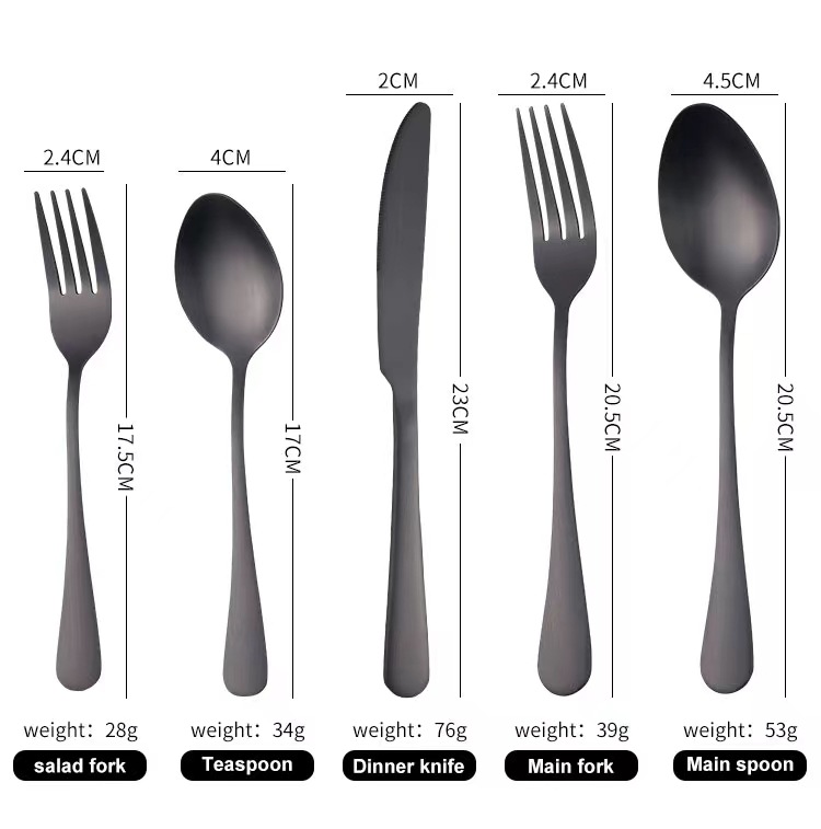 Amazon Cross-Border 1010 Stainless Steel Tableware Set Titanium-Plated Matte Black Western Food/Steak Knife, Fork and Spoon Five Components