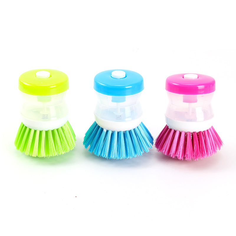 Kitchen Pot Washing Brush Automatic Hydraulic Wok Brush Press and Add Liquid Brush Decontamination Cleaning Brush Bowl and Cleaner Brush