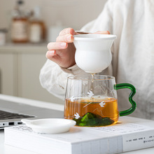 过滤茶杯羊脂玉茶杯玻璃端午礼马克杯带盖家用陶瓷泡茶水杯办公杯