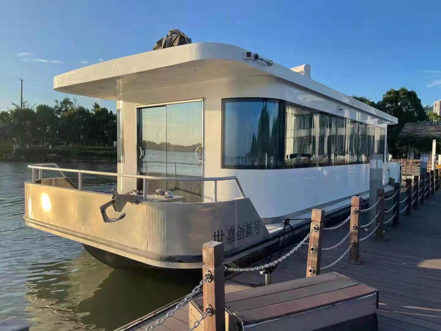 钓鱼船铝合金浮筒游艇旅游船景区娱乐快艇观光游艇双浮筒船房船