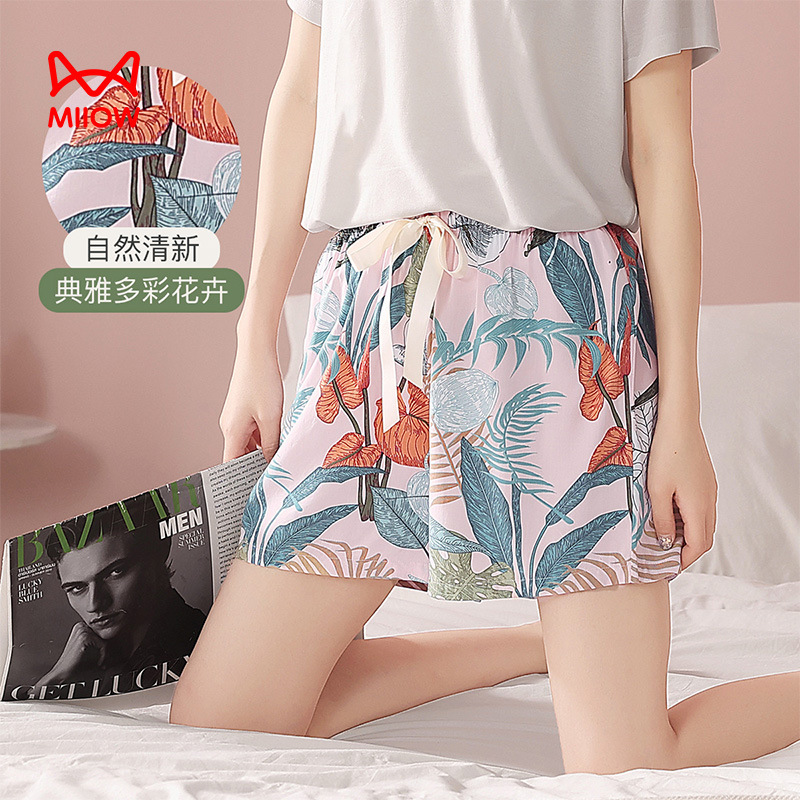 MiiOW Cotton Silk Floral Thin Women's Shorts Summer Wild Women's Pajama Pants Women's Home Pants Pajama Pants