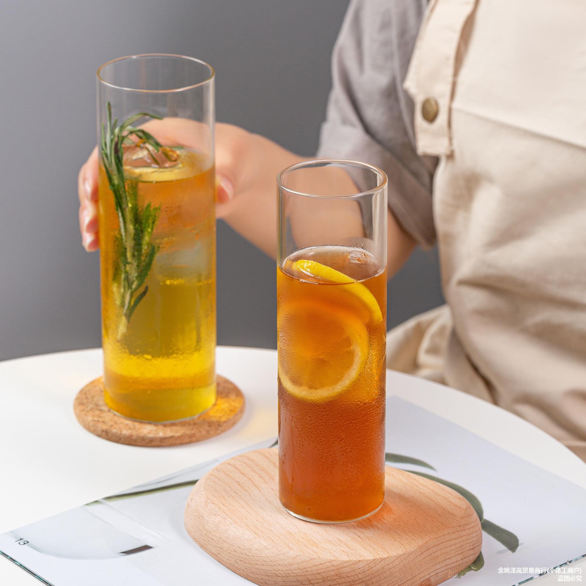 直筒柯林杯耐热玻璃杯网红餐厅长饮杯鸡尾酒杯果汁杯子加长水杯