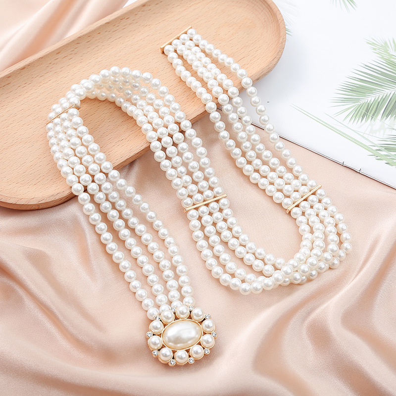 simple elegant women‘s waist chain pearl rhinestone matching belt european and american fashion dress waist decorations women‘s waistband