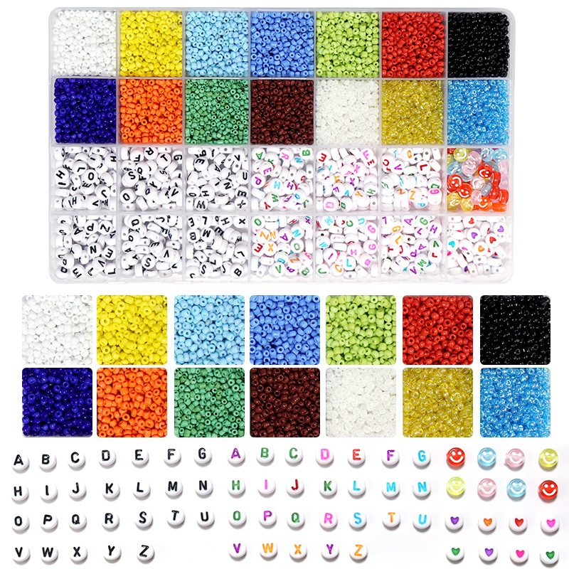 Diy Beaded 28 Grid Box Kit Solid Color Paint Micro Glass Bead Diy Bracelet Necklace Accessories Color Small Rice-Shaped Beads