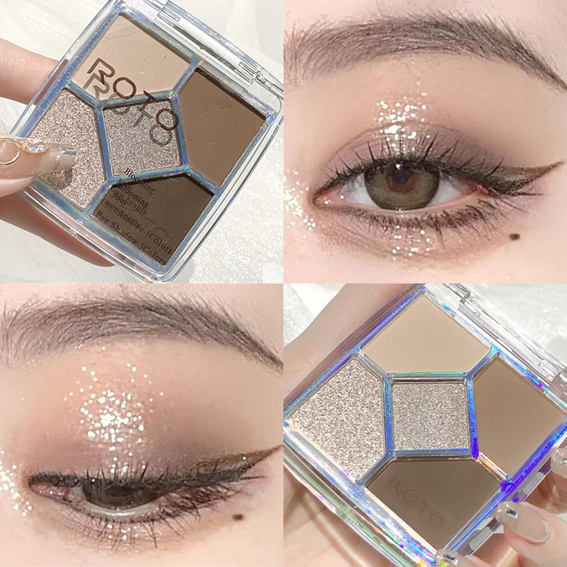 Roto Eye Shadow Plate Matte Shimmer Fine Glitter Cold Brown Earth Color Student Price Small Kit 5 Color Eye Shadow Plate Female