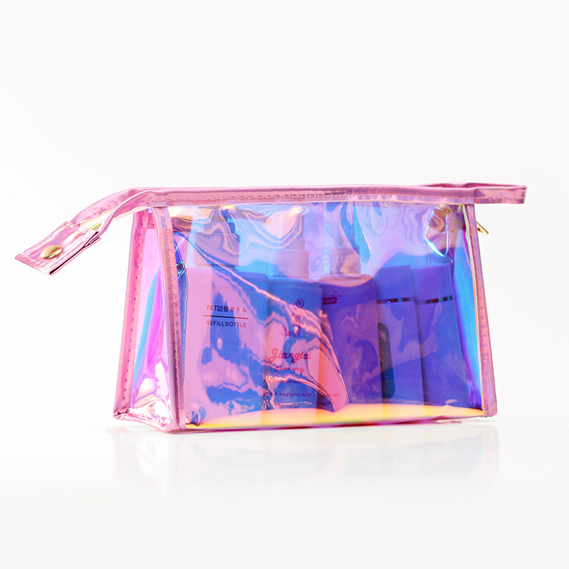 Transparent Laser Cosmetic Bag Women's Portable and Simple Waterproof Travel Colorful PVC Cosmetic Storage Bag Printed Logo