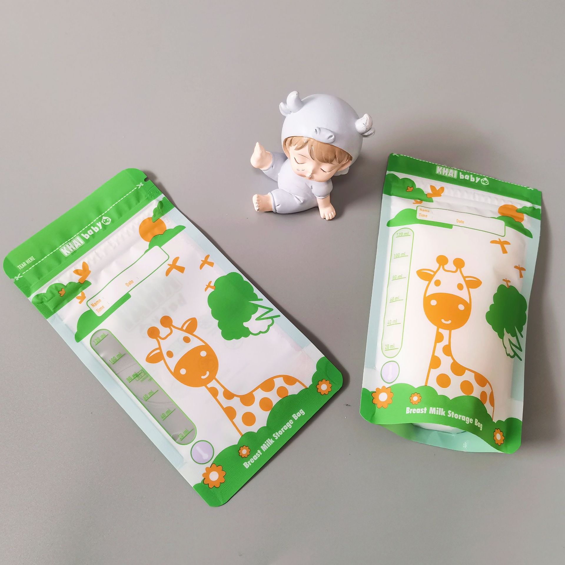外贸专供马来西亚直立款母乳袋辐照灭菌食品级卡通款婴儿储奶袋