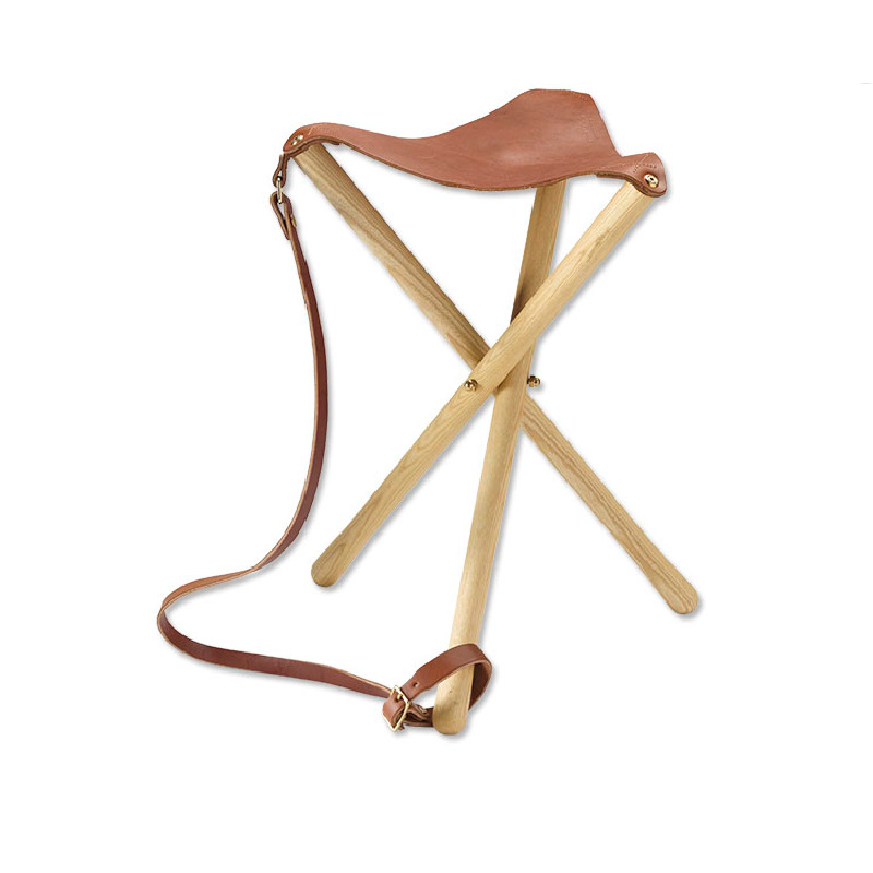 可折叠皮革沙滩折叠凳子 木棍户外露营小马扎椅子 钓鱼便携椅凳子