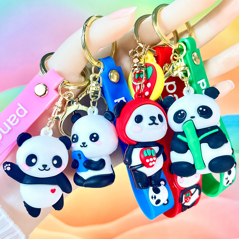 Creative Bamboo Lesser Panda Keychain Cartoon Cute Fruit Panda Pendant Bag Travel Gift Wholesale Ornaments