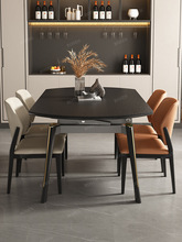 火烧石餐桌家用小户型欧式火山伸缩转盘变圆现代简约桌椅长方形