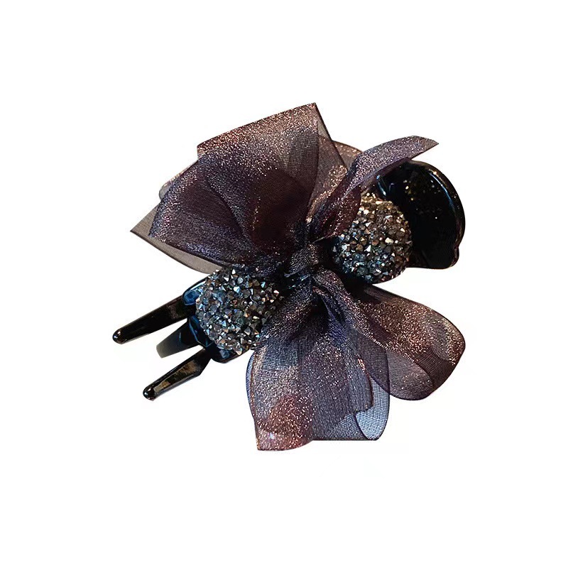 Black Mesh Bow Barrettes Bun Grip Updo Gadget Female Korean Clip Headdress Hairpin Hair Jaw Clip Grip