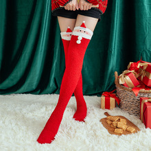珊瑚绒过膝袜卡通长筒袜女圣诞袜保暖加厚睡眠袜家居地板袜月子袜