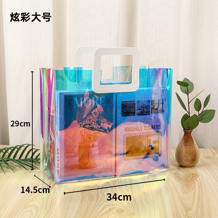 Colorful Transparent Laser Bag PVC Gift Bag Portable Plastic Sin Net Red Bag Packaging Bag Spot Printed Logo