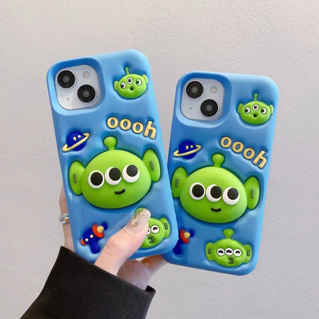 卡通立体三眼仔支架新款iphone15苹果14promax手机壳13可爱12软11