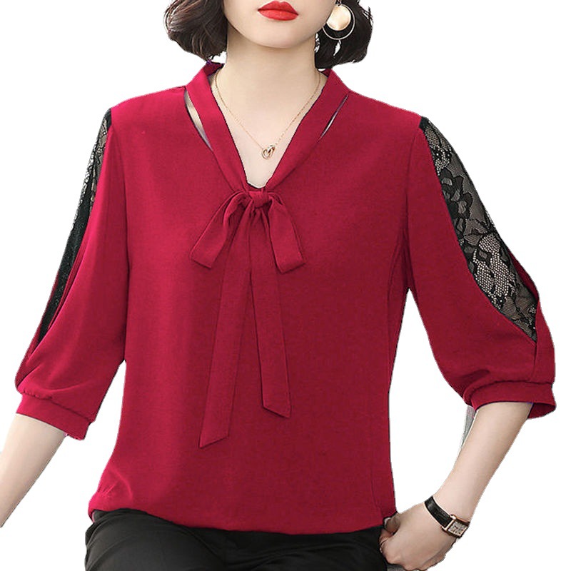 Short Sleeve Large Size Women's Clothing 2023 Spring and Summer New Loose Shirt Middle-Aged Mom Western Style Belly-Covering Small Shirt Fashion