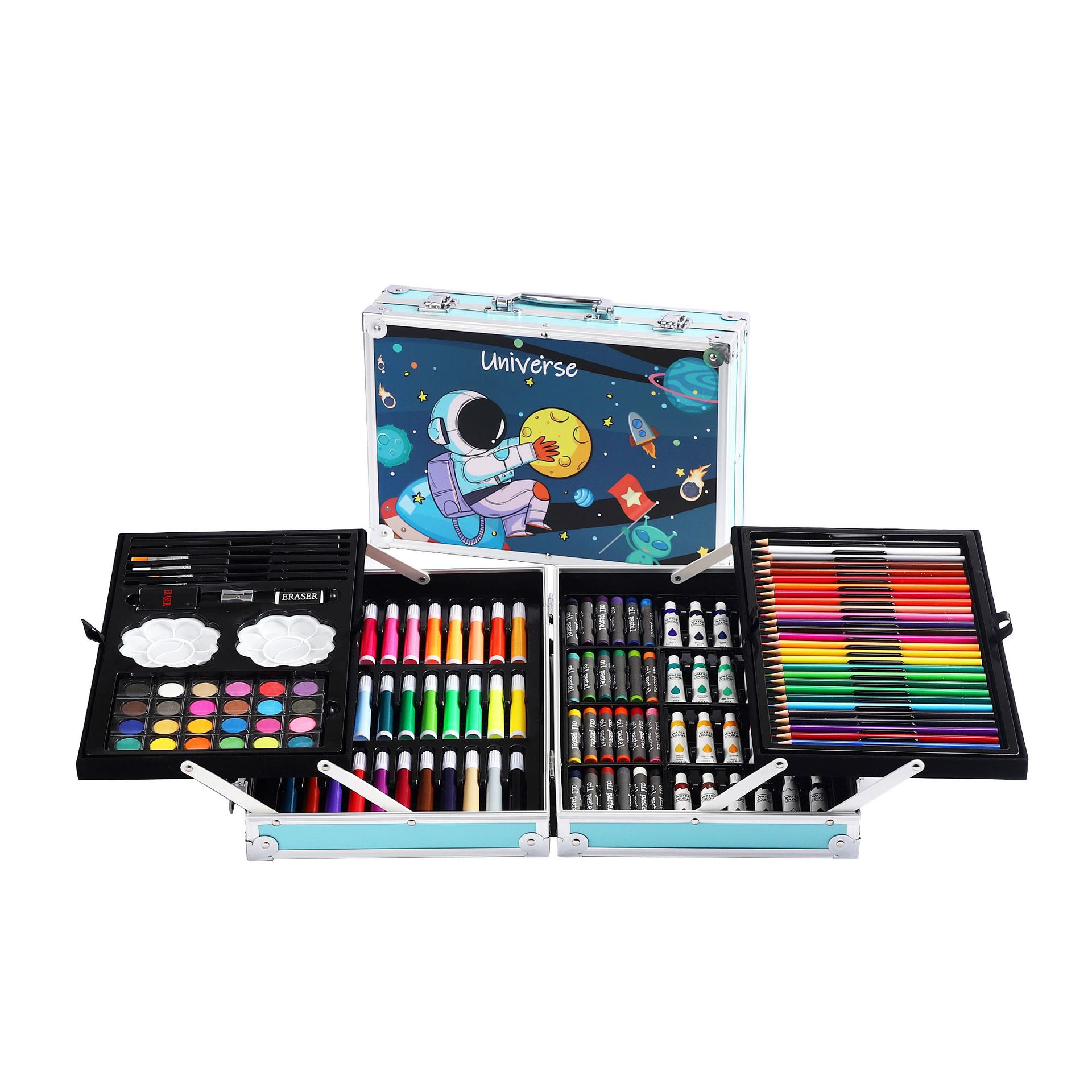 New 145 Spaceman Double-Layer Children‘s Painting Kit High-End Brush Set Gift Box Graffiti Crayon