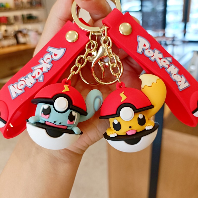 Baokemeng Cartoon Keychain Cute Pikachu Elf Ball Schoolbag Pendant Car Key Chain Ornaments Small Gift