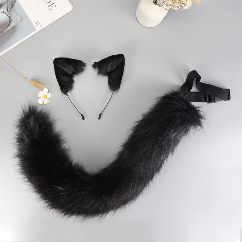 万圣节猫咪耳朵猫尾巴手作仿真兽耳发箍兽尾配饰套装cosplay饰品