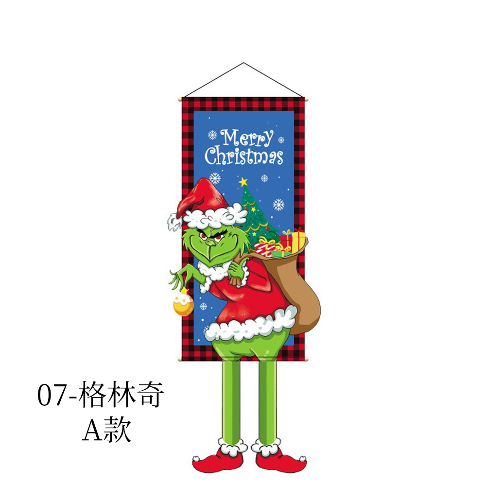 Amazon New Christmas Couplet Santa Claus Square Plaid Festival Decorative Door Curtain Flag Christmas Couplet