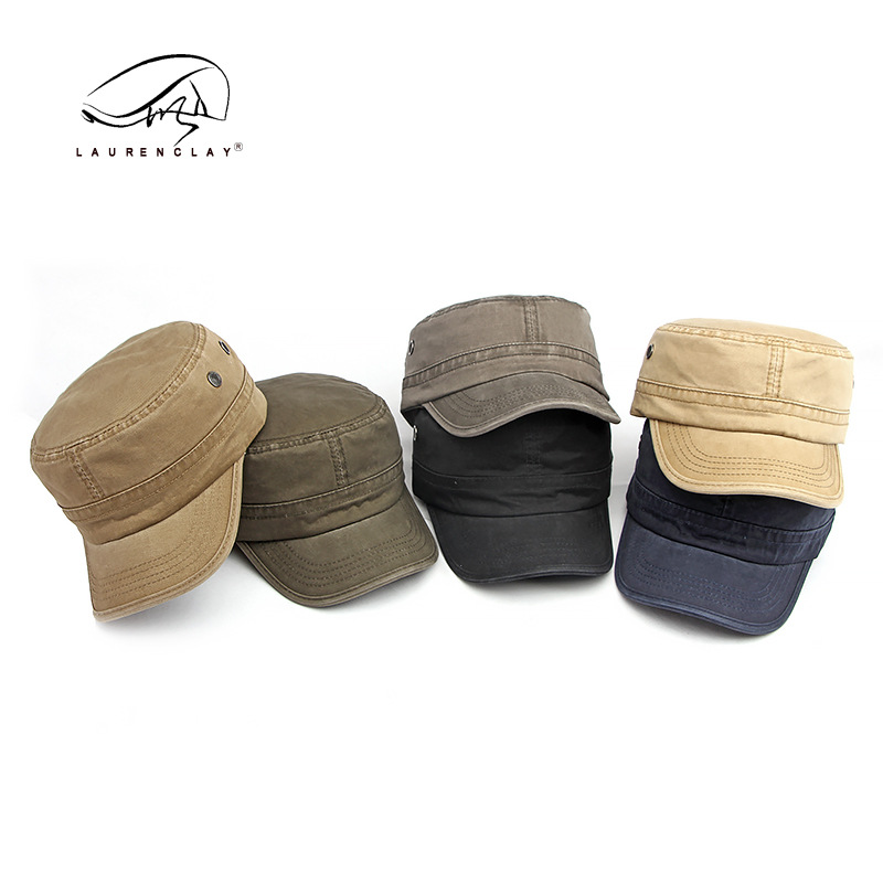 Flat-Top Hat Men's Spring and Summer New Korean Style Simple Outdoor Sun Protection Sun Hat Washed Cotton Military Cap Women's Fashion
