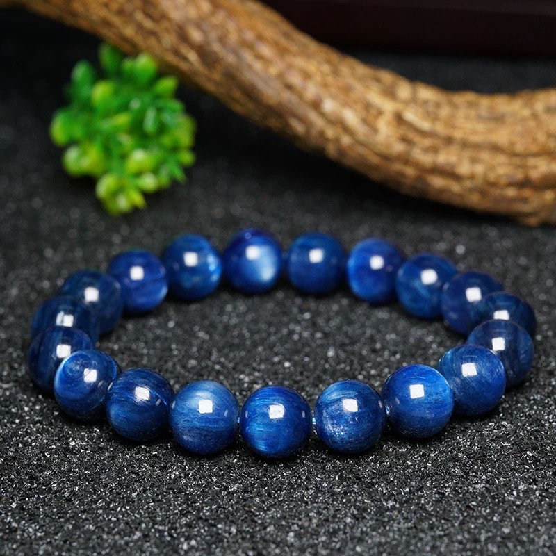 天然收藏级蓝晶石手链强猫眼蓝宝石矿物蓝色水晶单圈手串男女