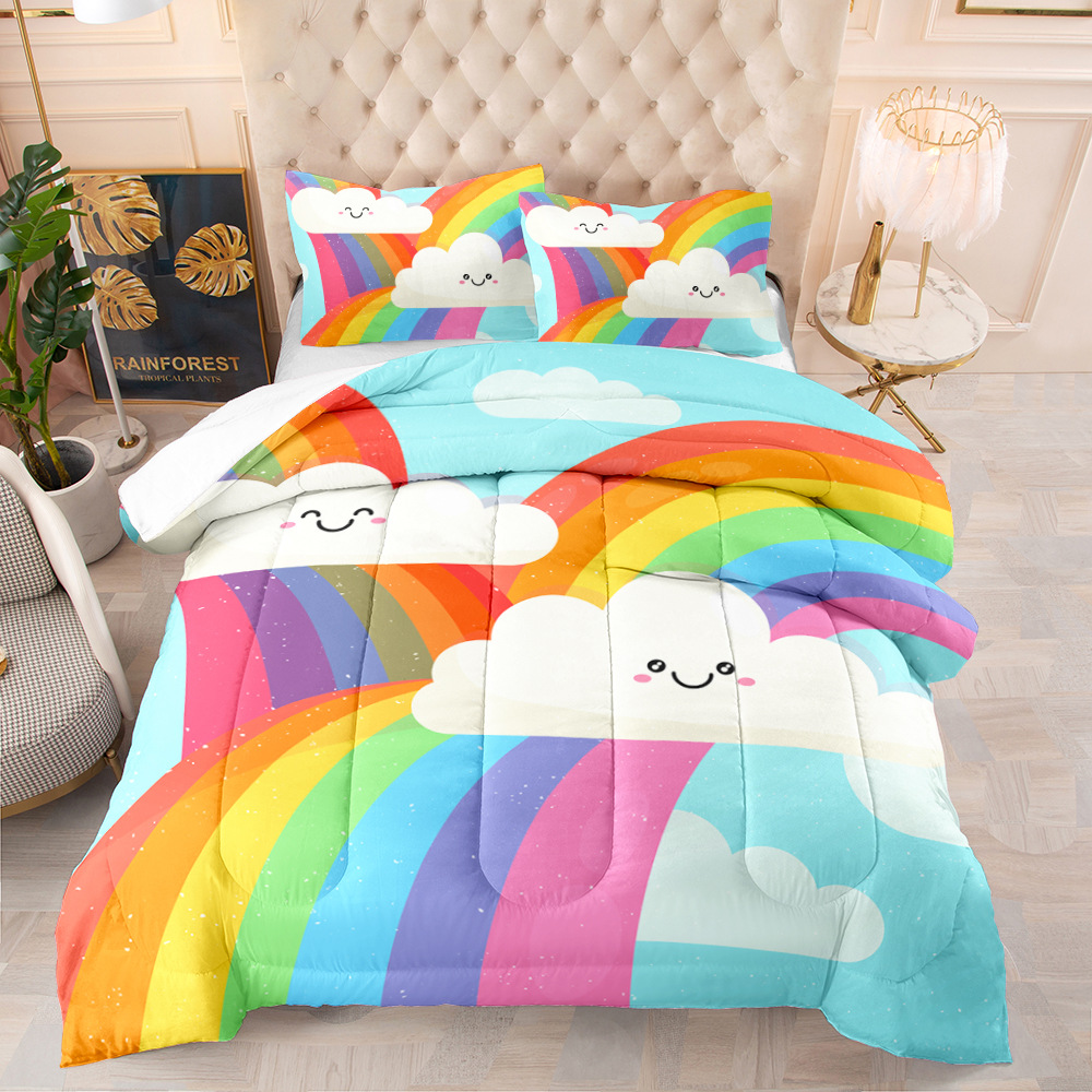 3d数码印花加厚羽丝棉空调被外贸卡通彩虹绗缝被子跨境亚马逊ebay