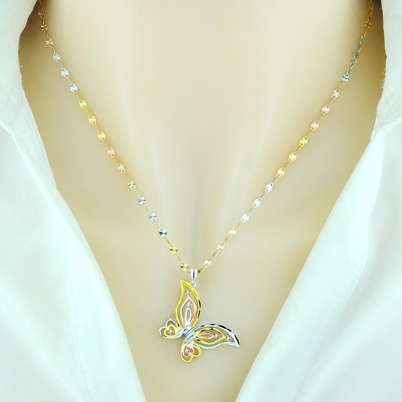 彩银项链女925纯银镀18k彩金蝴蝶吊坠时尚气质日韩银饰送女友
