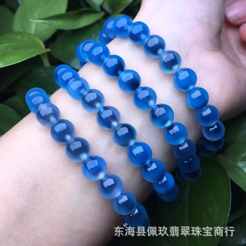 蓝糖心玛瑙单圈手链 清透明亮 圆润规格8mm