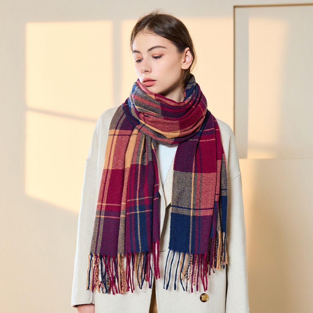 British Style Cashmere-like Classic Plaid Scarf Winter Hot Cross-Border Factory Warm Scarf Ladies Tassel Shawl