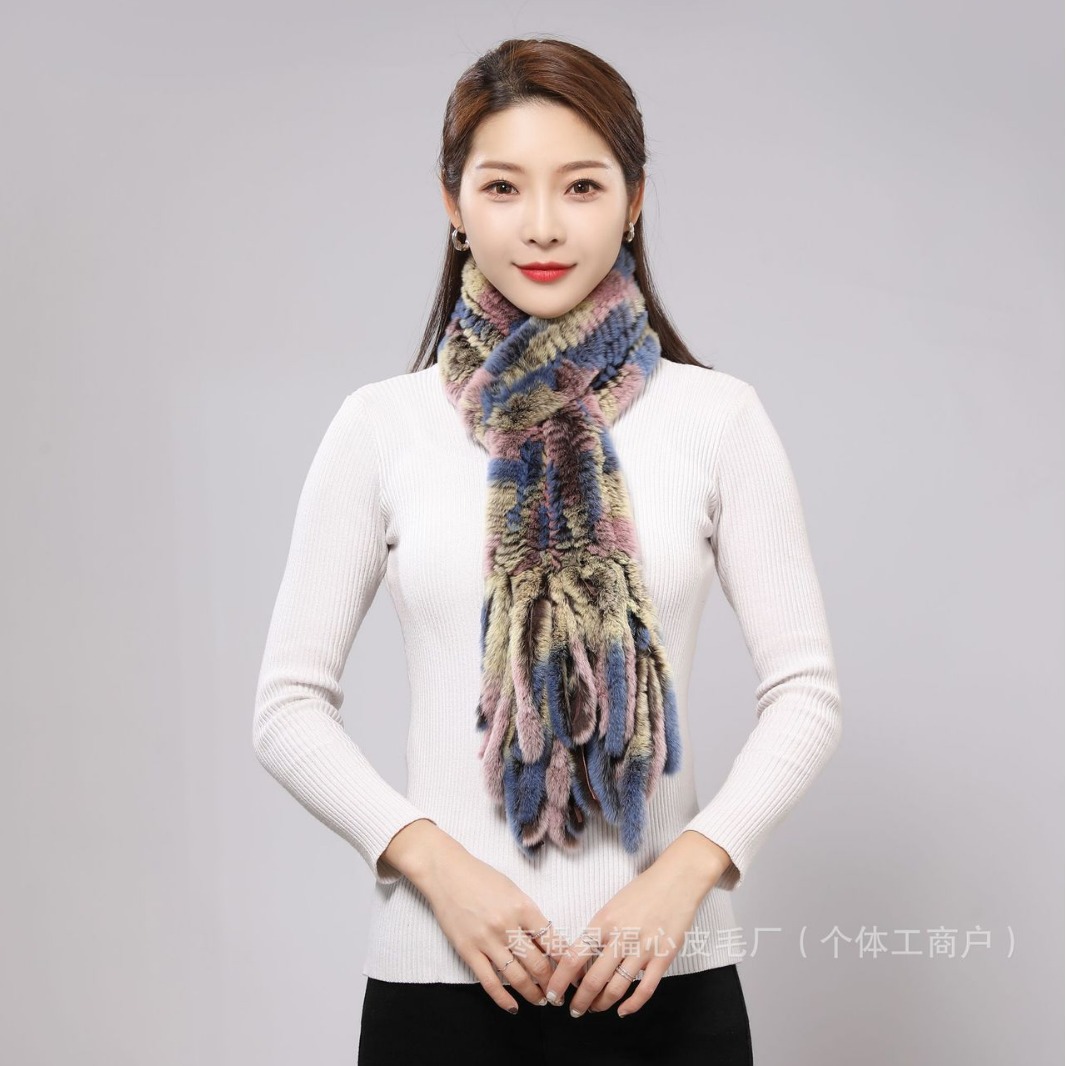 真獭兔毛皮草围巾双面毛编织围脖女保暖冬季时尚韩版流苏围巾脖套