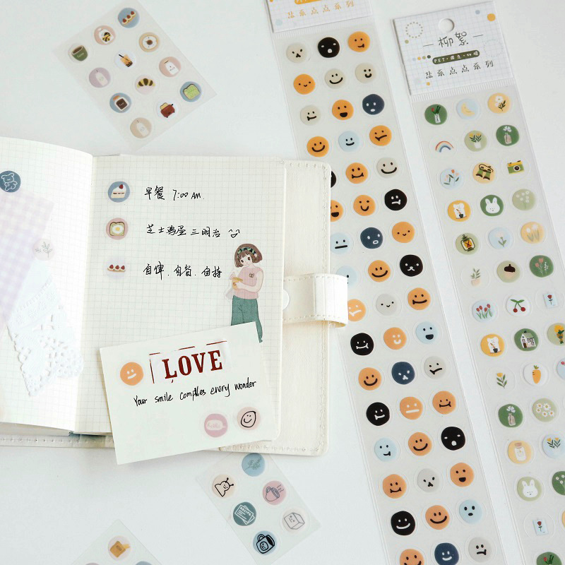 雾面pet表情笑脸贴纸ins风 可爱手账 少女卡通儿童动物装饰小图案