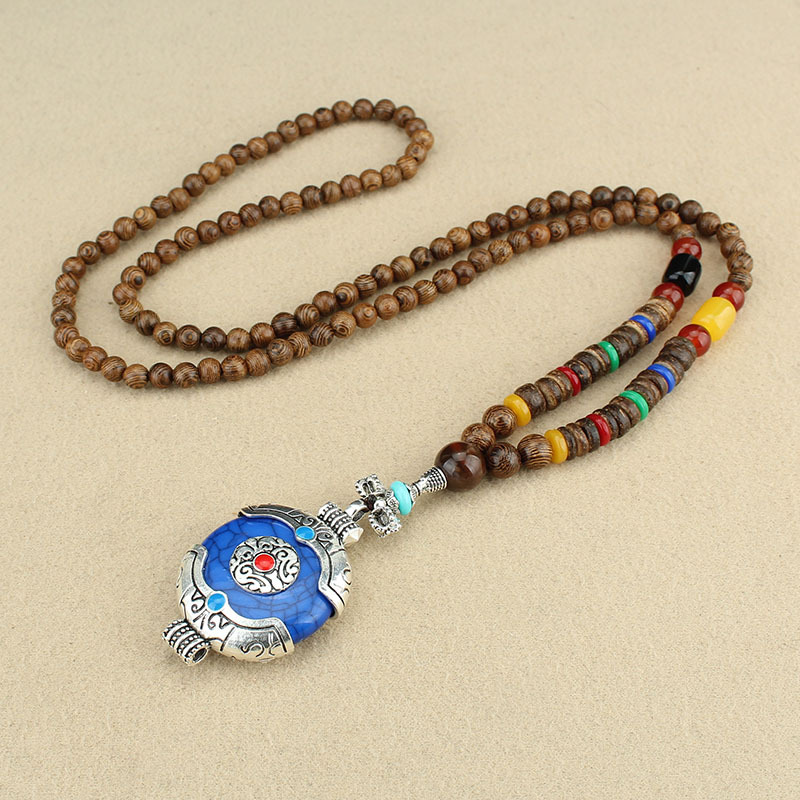 Factory Store Ethnic Style Bohemian Tibetan Necklace Men and Women All-Matching Wooden Long Sweater Chain Accessories