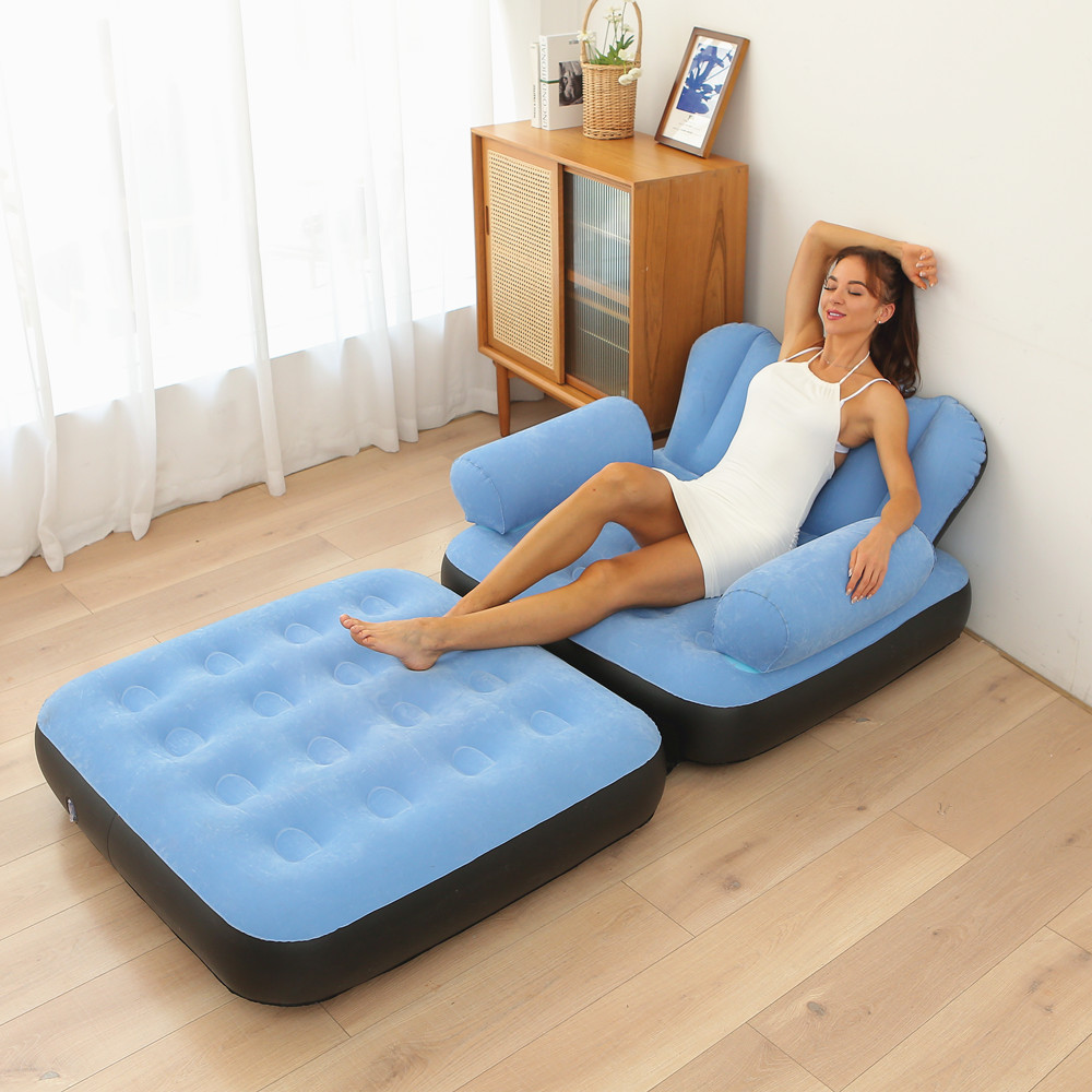 New Foldable Dual-Purpose Inflatable Sofa Bed Thickened Flocking Pvc Lazy Sofa Lunch Sleeping Mattress Cross-Border Wholesale