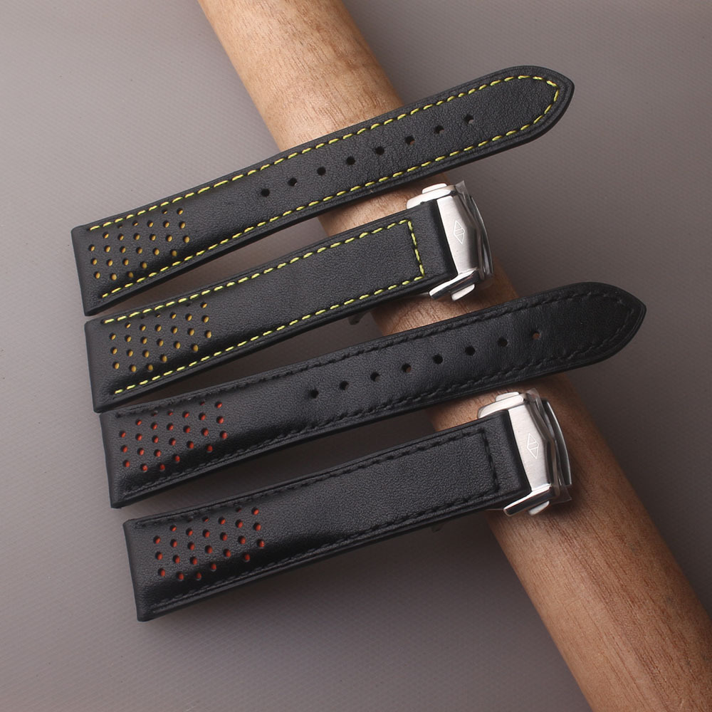 适配呕米家手表带男女真皮代用海马300/600超霸蝶飞黑色皮表带22