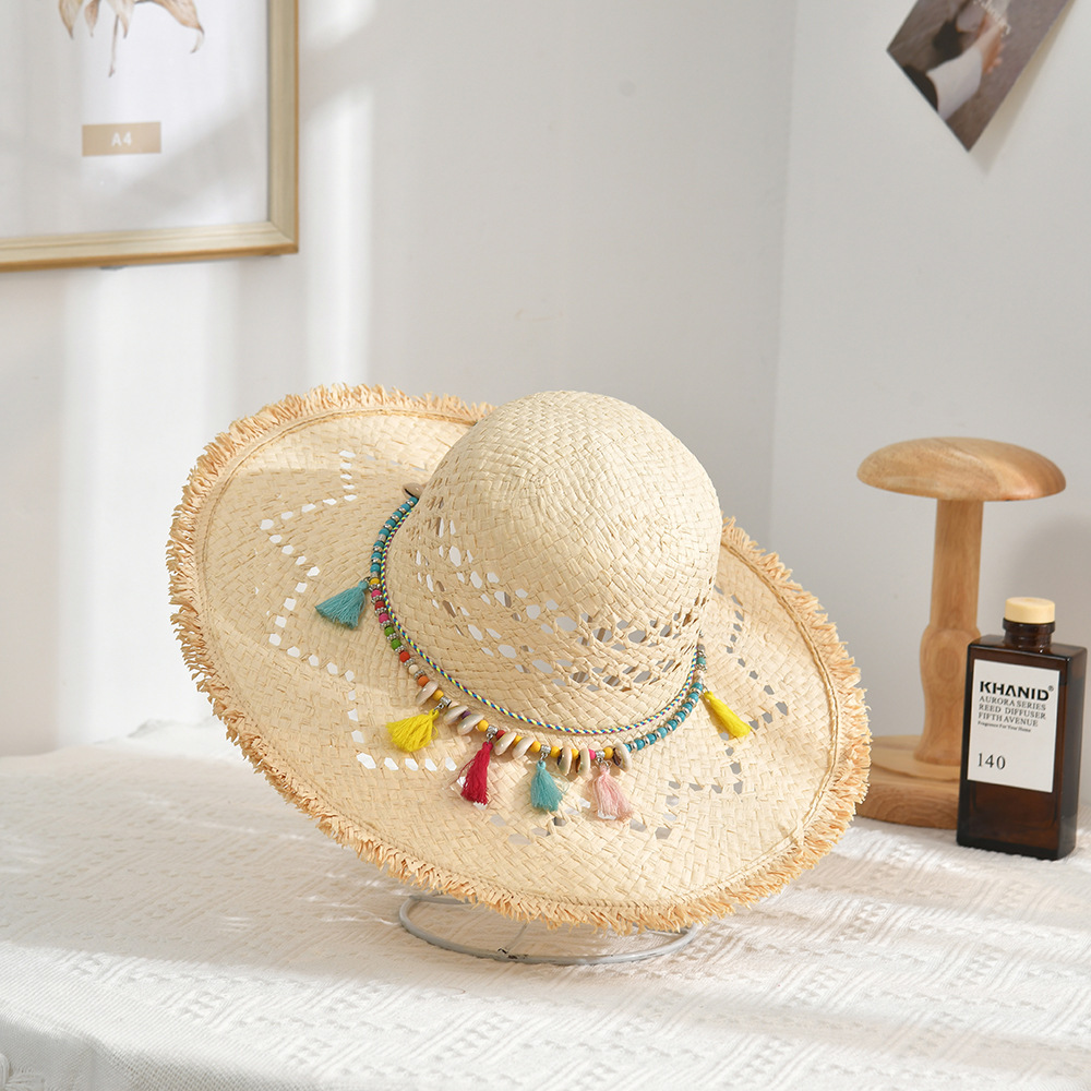 Aliexpress Amazon Ebay New Women's Straw Hat Big Brim Sun-Proof Sun-Shade Beach Hat Seaside Vacation Sun Hat
