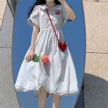 2024新款裙子甜美初恋白月光公主风夏日娃娃领显瘦减龄束腰连衣裙