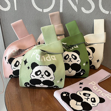 小众设计可爱熊猫针织单肩包背心包百搭大容量通勤购物托特包女包