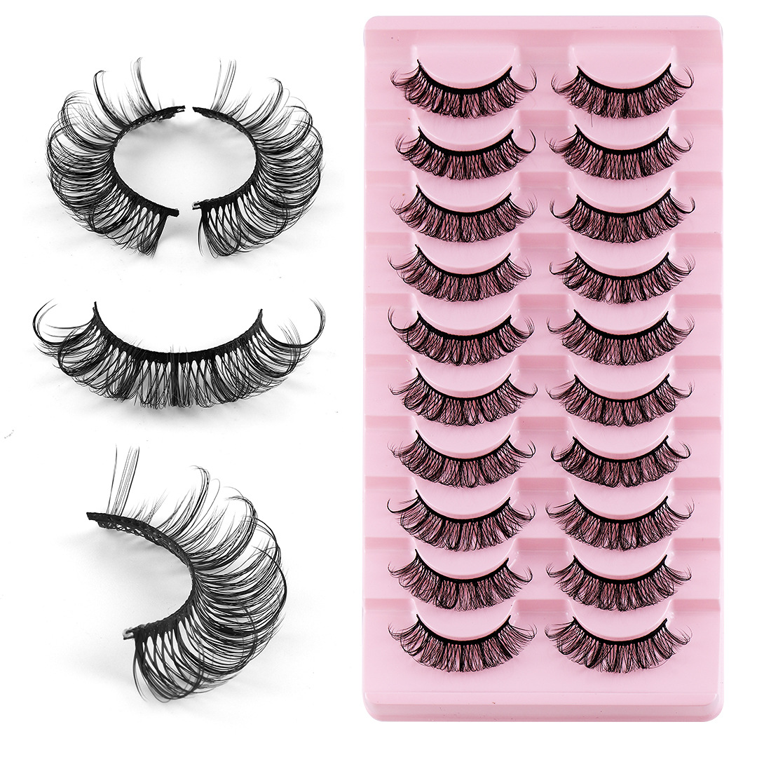 European and American Hot False Eyelashes Large Capacity Ten Pairs of Curly Thick Natural False Eyelashes Simulation Cross-Border Eyelashes Wholesale