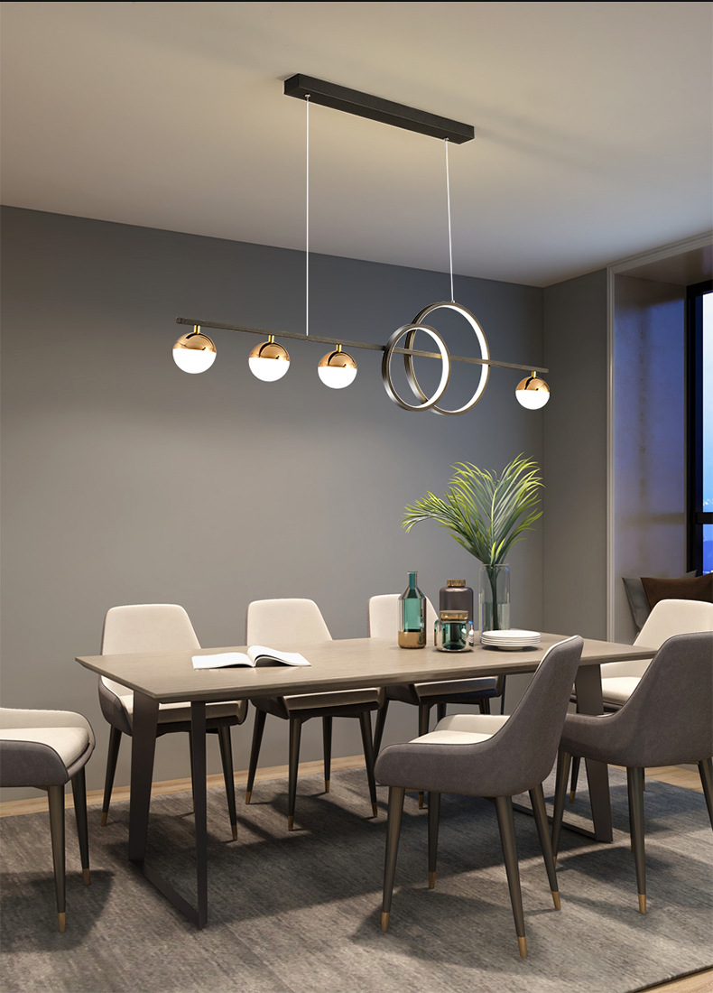 餐厅灯北欧轻奢长方形餐桌灯创意2021年新款饭厅吧台简约现代吊灯-阿