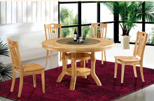 现代简约中式全实木餐桌椅组合圆桌家用圆台酒店饭店桌子可带磁炉