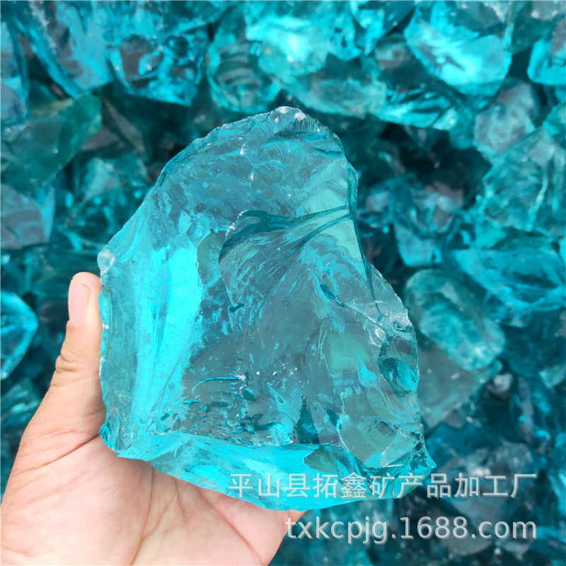 供应大块玻璃 玻璃砂 装饰造景用玻璃块玻璃石3-80公分蓝色玻璃块