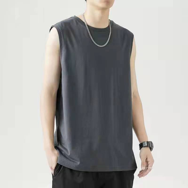Summer round Neck Cotton Short-Sleeved Two-Pin T-shirt Men's and Women's Casual Unisex Style Sleeveless Vest Cotton Base Shirt