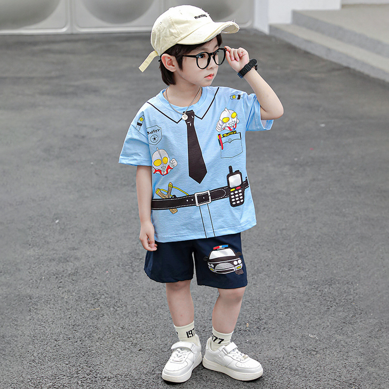 奥特曼衣服男童夏季套装小男孩卡通短袖儿童幼儿园六一演出服夏装