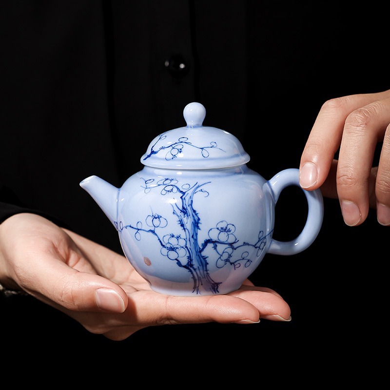 手绘青釉梅花凝珠茶壶泡茶家用单壶功夫茶具茶水分离丁制泡茶器